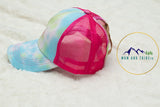 ADULT Ponytail Hat - Pink Blue Tie Dye